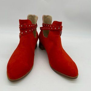red pointed toe ankle boots
